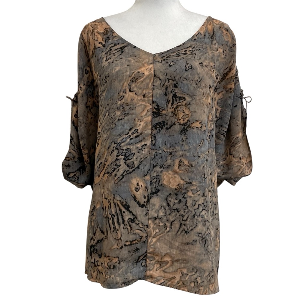 Juicy Couture Y2K Marble Print Cold Shoulder Relaxed Fit Blouse
